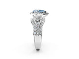 Silver Halo Fancy Blue Pear Cut Cut Split Shank Diamond Ring with Four-Prong Setting_14