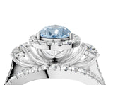 Silver Halo Fancy Blue Pear Cut Cut Split Shank Diamond Ring with Four-Prong Setting_16