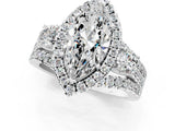 Silver Halo Marquise Cut Cut Split Shank Diamond Ring with Four-Prong Setting_8