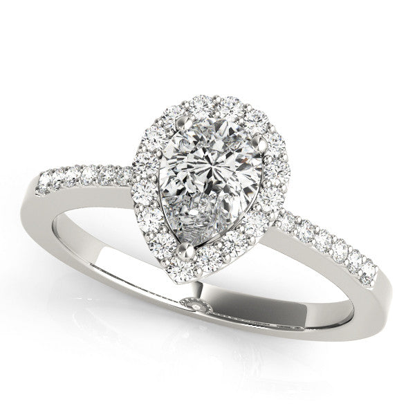 Silver Halo Pear Cut Diamond Pavé Band with Three-Prong Setting 1