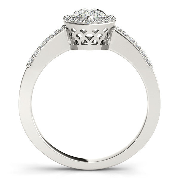 Silver Halo Pear Cut Diamond Pavé Band with Three-Prong Setting