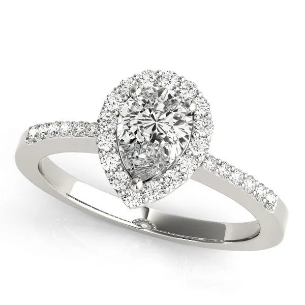 Silver Halo Pear Cut Diamond Pavé Band with Three-Prong Setting