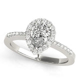 Silver Halo Pear Cut Diamond Pavé Band with Three-Prong Setting
