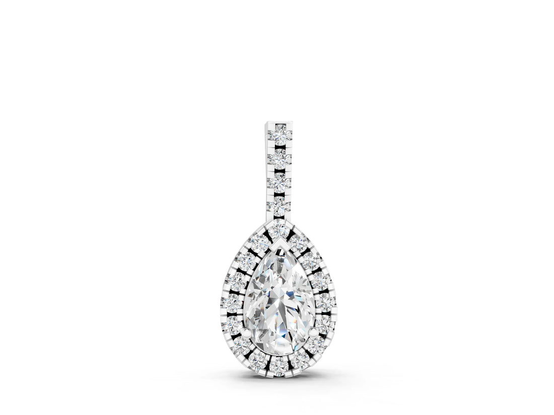 Silver Halo Pear Cut Diamond Pendant with Prong Setting_5