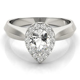Silver Halo Pear Cut Solitaire Diamond Ring with Prong Setting 1