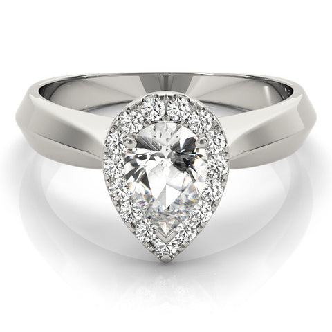 Silver Halo Pear Cut Solitaire Diamond Ring with Prong Setting