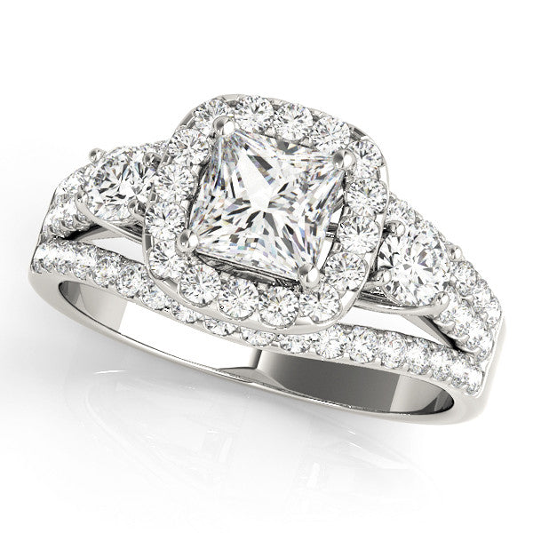 Silver Halo Princess Cut Split Shank Diamond Ring with Four-Prong Setting 1