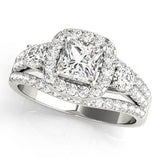 Silver Halo Princess Cut Split Shank Diamond Ring with Four-Prong Setting 1