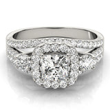 Silver Halo Princess Cut Split Shank Diamond Ring with Four-Prong Setting 2