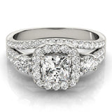 Silver Halo 2.03 Carat D VVS2 Princess Cut Split Shank Diamond Ring with Four-Prong Setting