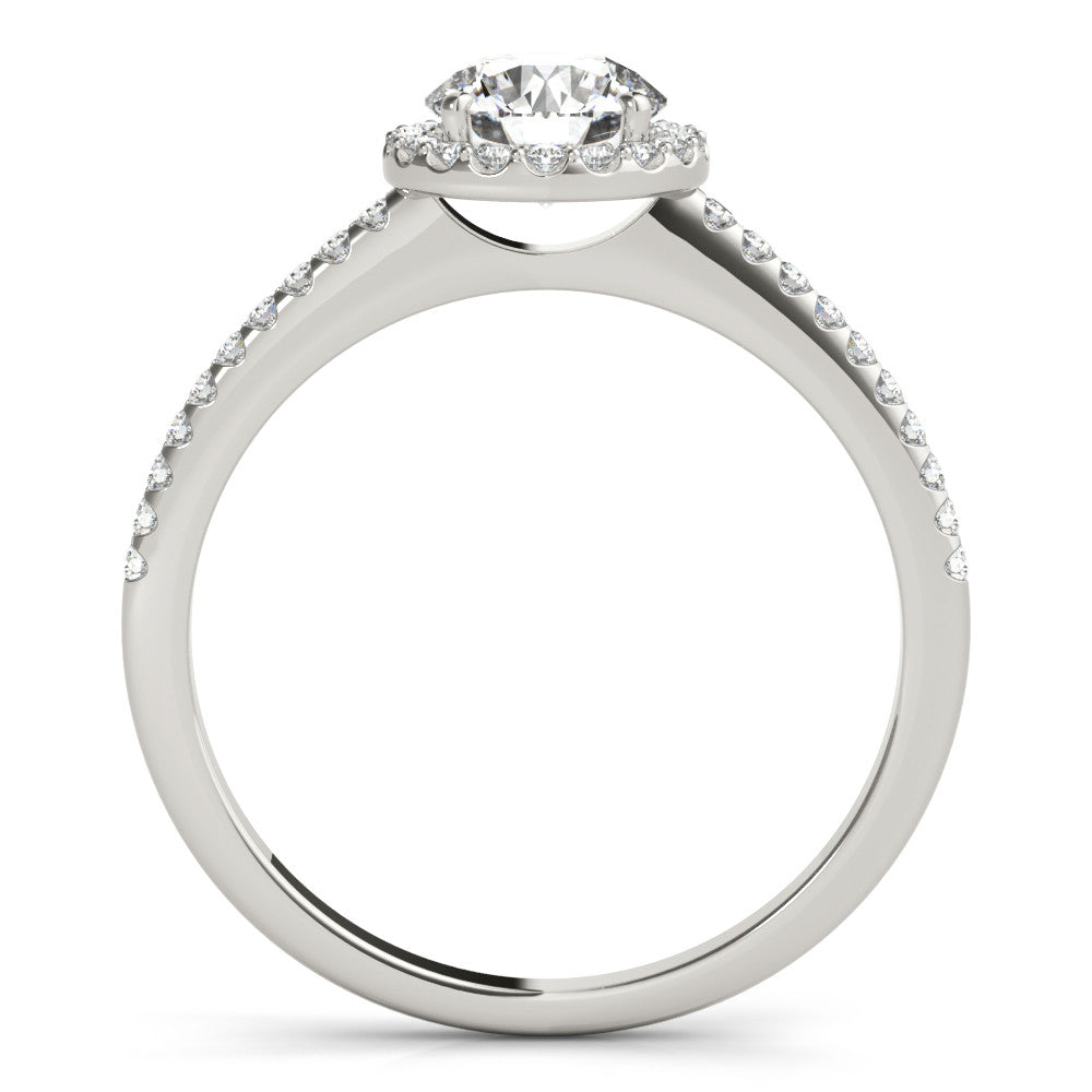 Silver Halo Round Diamond Pavé Band Four-Prong Ring