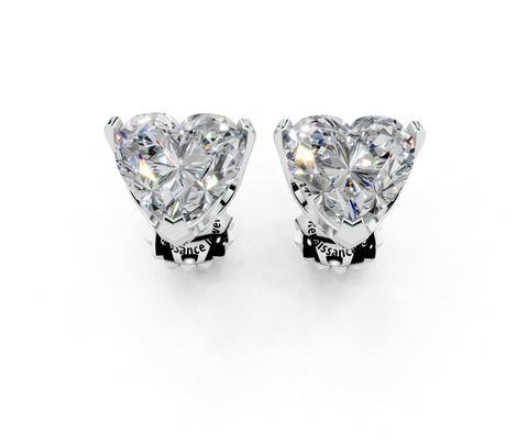 Silver Heart Brilliant Diamond Stud Earrings