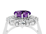 Silver Heart Cut Amethyst Floral Double Halo Engagement Ring with Prong Setting_148