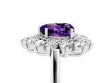 Silver Heart Cut Amethyst Floral Double Halo Engagement Ring with Prong Setting_149