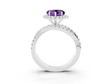 Silver Heart Cut Amethyst Halo Ring with Round Split Shank and Prong Setting_69