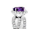 Silver Heart Cut Amethyst Halo Ring with Round Split Shank and Prong Setting_71