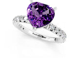 Silver Heart Cut Amethyst Pavé Solitaire Ring with Round Band and Prong Setting_43