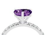 Silver Heart Cut Amethyst Pavé Solitaire Ring with Round Band and Prong Setting_46