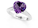 Silver Heart Cut Amethyst Solitaire Engagement Ring with Cathedral Setting and Four-Prong Mount_1