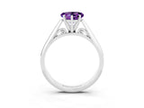 Silver Heart Cut Amethyst Solitaire Engagement Ring with Cathedral Setting and Four-Prong Mount_3