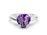 Silver Heart Cut Amethyst Solitaire Engagement Ring with Cathedral Setting and Four-Prong Mount_6