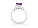 Silver Heart Cut Amethyst Solitaire Engagement Ring with Cathedral Setting and Four-Prong Mount_9