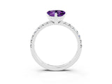 Silver Heart Cut Amethyst Solitaire Pavé Engagement Ring with Round Band and Prong Setting_93