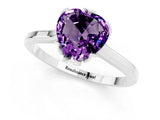 Silver Heart Cut Amethyst Solitaire Ring with Flower Prong Setting and Classic Band_3