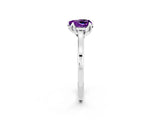 Silver Heart Cut Amethyst Solitaire Ring with Flower Prong Setting and Classic Band_4