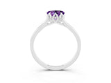 Silver Heart Cut Amethyst Solitaire Ring with Flower Prong Setting and Classic Band_5