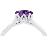 Silver Heart Cut Amethyst Solitaire Ring with Flower Prong Setting and Classic Band_6