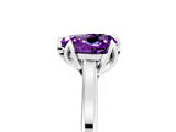 Silver Heart Cut Amethyst Solitaire Ring with Flower Prong Setting and Classic Band_7