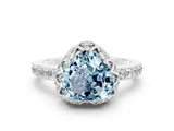 Silver Heart Cut Aquamarine Scalloped Halo Engagement Ring with Round Shared Prong Band_30