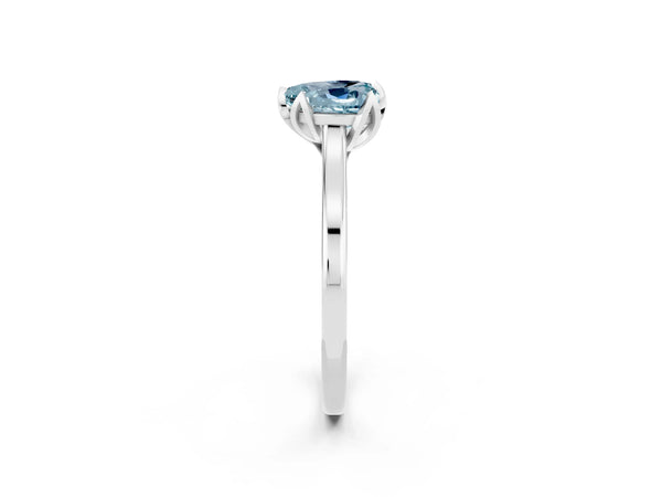 Silver Heart Cut Aquamarine Solitaire Ring with Flower Prong Setting and Classic Band
