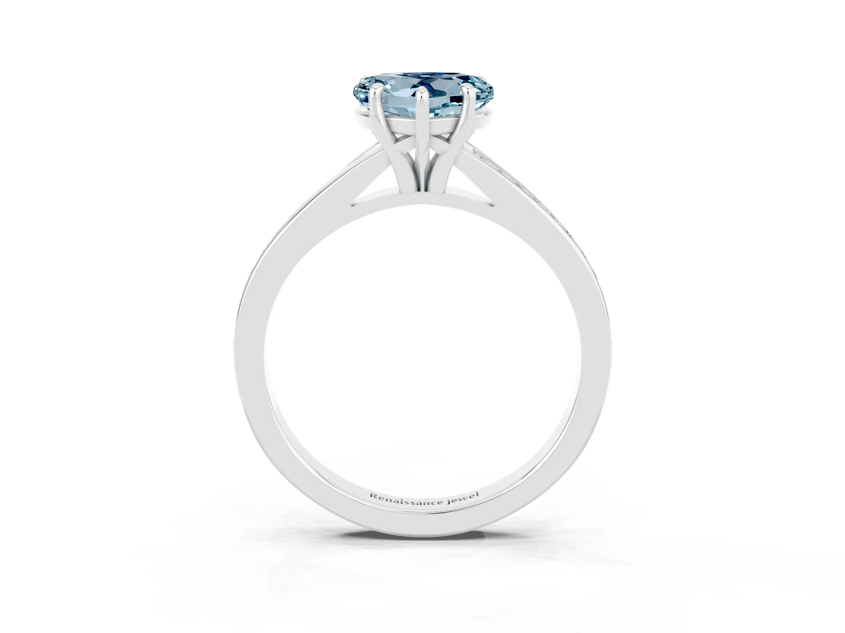 Silver Heart Cut Aquamarine Solitaire Ring with Pavé Band and Prong Setting_15