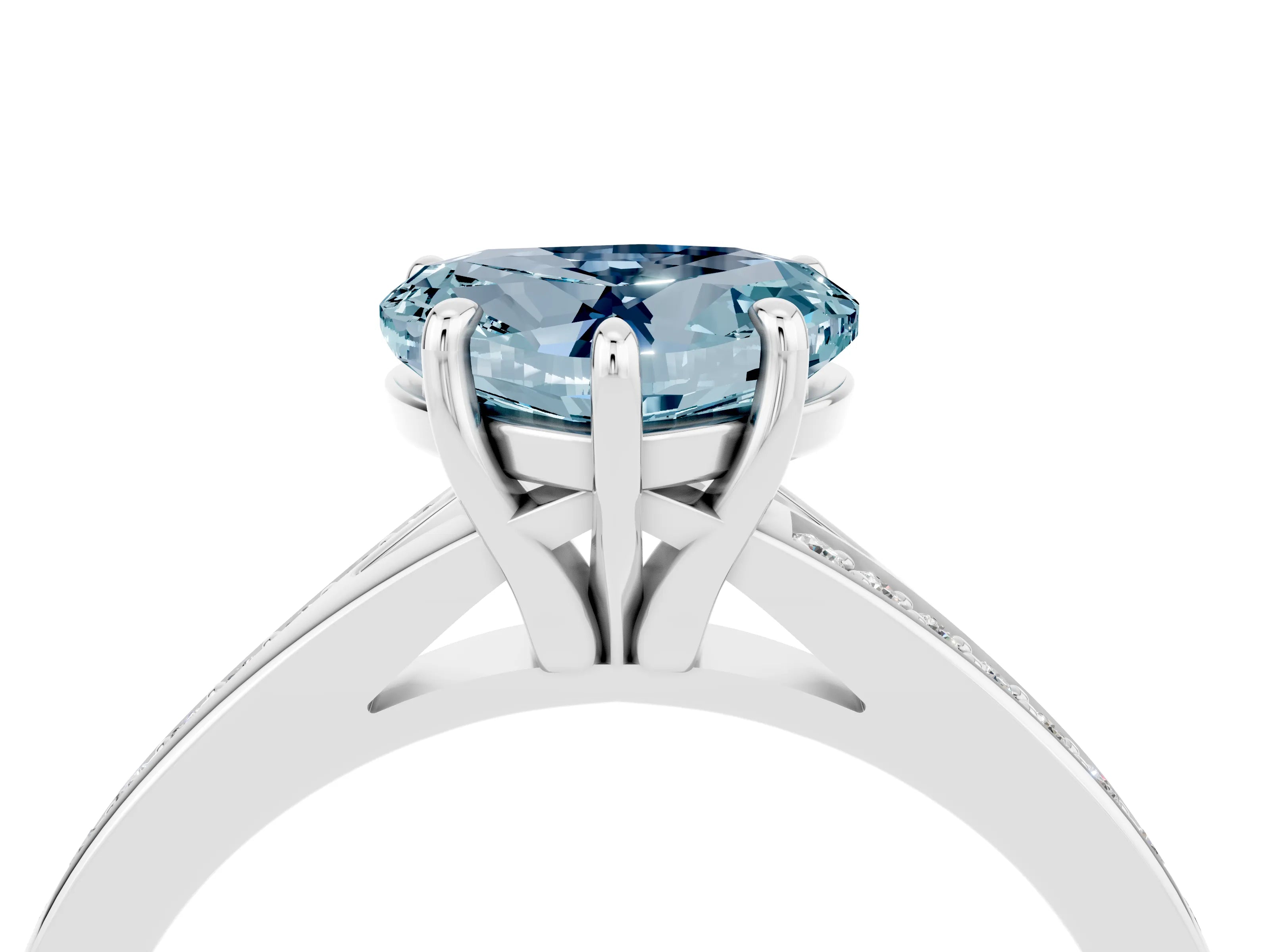 Silver Heart Cut Aquamarine Solitaire Ring with Pavé Band and Prong Setting_16
