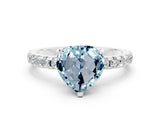 Silver Heart Cut Aquamarine Solitaire Ring with Round  Pavé Band and Four-Prong Setting_24