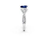 Silver Heart Cut Blue Sapphire  Halo Twist Band Solitaire Prong Setting Ring_14