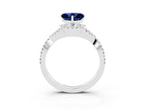 Silver Heart Cut Blue Sapphire  Halo Twist Band Solitaire Prong Setting Ring_15