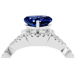 Silver Heart Cut Blue Sapphire  Halo Twist Band Solitaire Prong Setting Ring_16