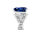 Silver Heart Cut Blue Sapphire  Halo Twist Band Solitaire Prong Setting Ring_17