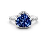 Silver Heart Cut Blue Sapphire Scalloped Halo Engagement Ring with Round Shared Prong Band_60