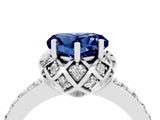Silver Heart Cut Blue Sapphire Scalloped Halo Engagement Ring with Round Shared Prong Band_64