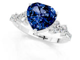 Silver Heart Cut Blue Sapphire Scattered Round Accent Ring with Prong Setting_31
