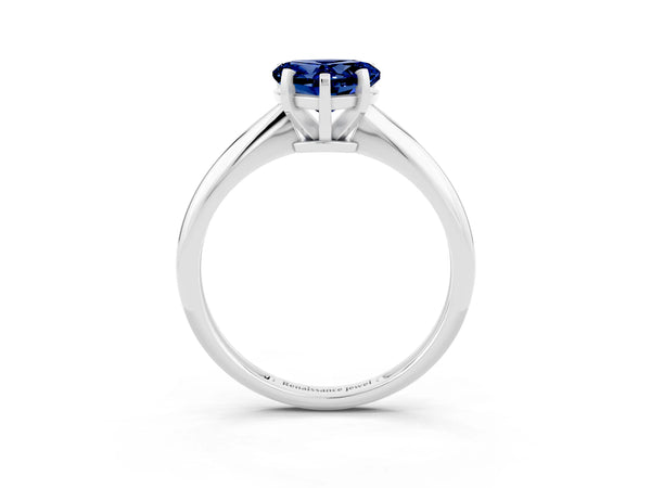 Silver Heart Cut Blue Sapphire Solitaire Engagement Ring with Classic Band and Four-Prong Setting