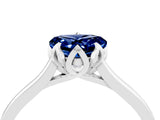 Silver Heart Cut Blue Sapphire Solitaire Ring with Flower Prong Setting and Classic Band_20