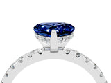 Silver Heart Cut Blue Sapphire Solitaire Ring with Round  Pavé Band and Four-Prong Setting_28