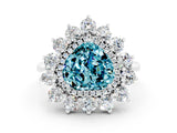 Silver Heart Cut Blue Topaz Floral Double Halo Engagement Ring with Prong Setting_171