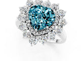 Silver Heart Cut Blue Topaz Floral Double Halo Engagement Ring with Prong Setting_172