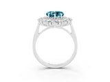 Silver Heart Cut Blue Topaz Floral Double Halo Engagement Ring with Prong Setting_174